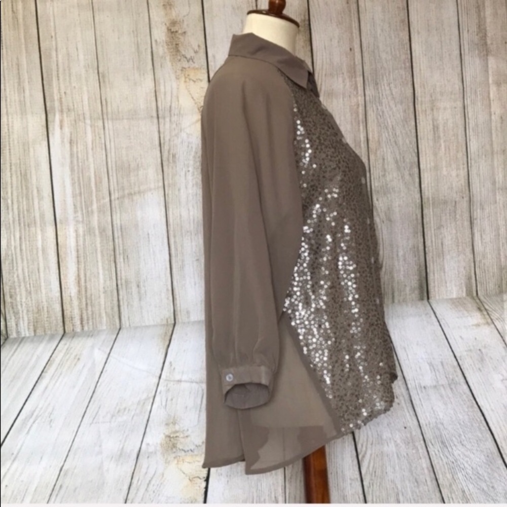 Sequin And Sheer Button Down Top - image 2